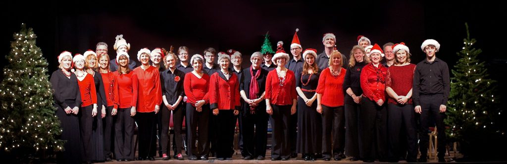 The Lea Singers on stage at Harpenden Public Halls at Christmas